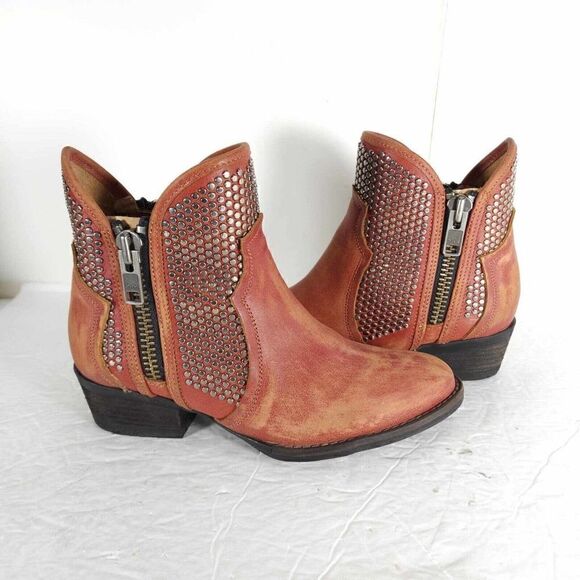 Corral Circle G Womens US7,5M Leather Orange Distressed Western Studded Booties - Picture 7 of 13